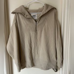 Aerie Beige Down-To-Earth Quarter Zip Sweatshirt